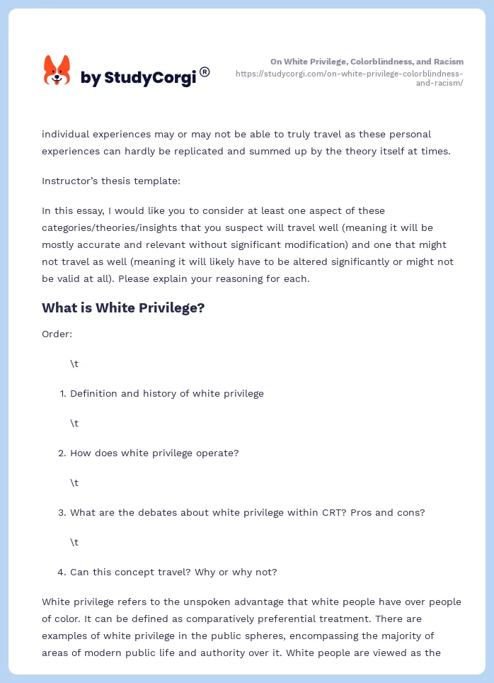 On White Privilege, Colorblindness, and Racism. Page 2