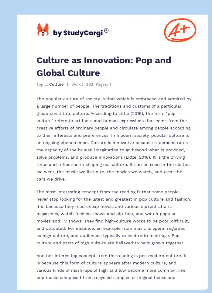 Culture as Innovation: Pop and Global Culture. Page 1