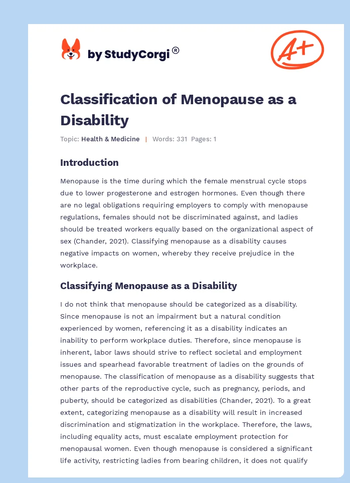 Classification of Menopause as a Disability. Page 1