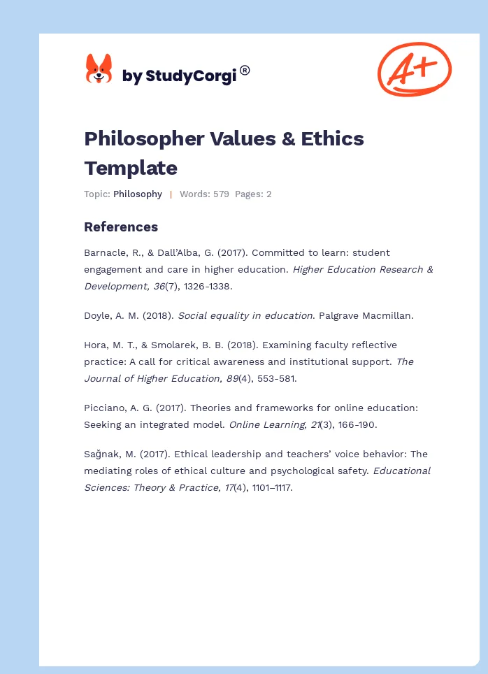 Philosopher Values & Ethics Template. Page 1