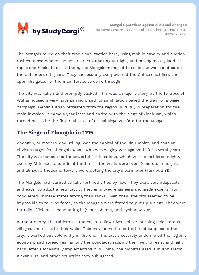 Mongol Operations against Xi Xia and Zhongdu. Page 2