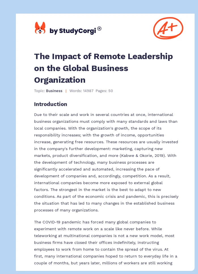 The Impact of Remote Leadership on the Global Business Organization. Page 1