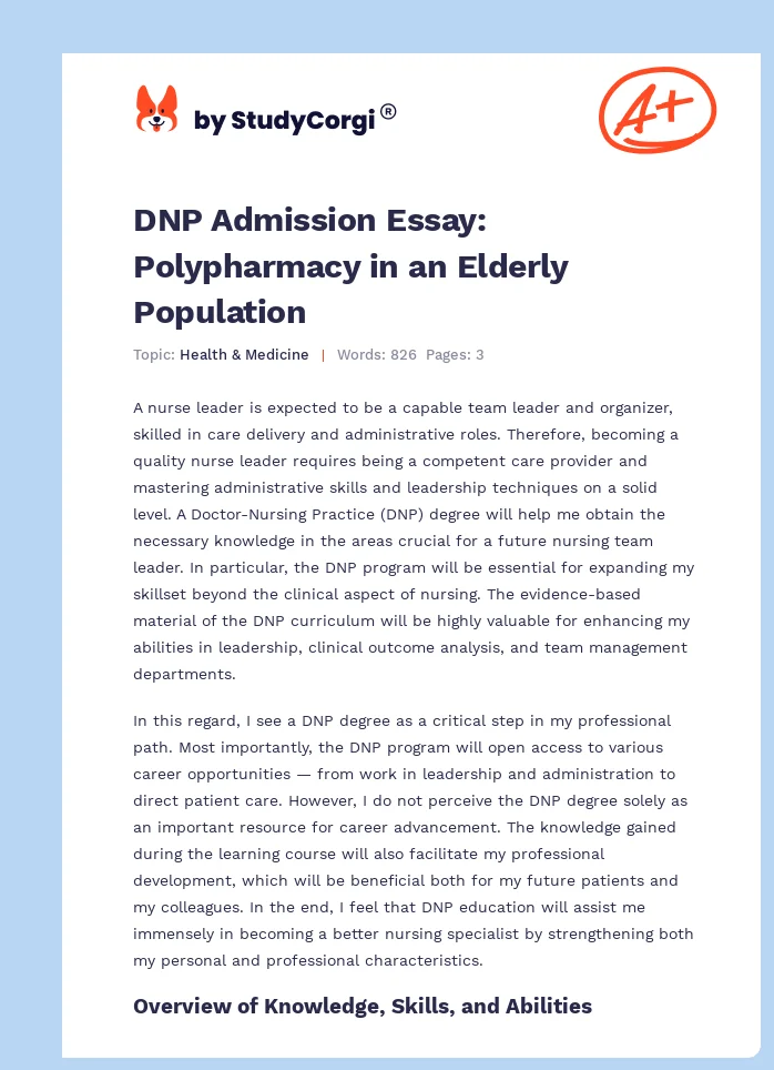 DNP Admission Essay: Polypharmacy in an Elderly Population. Page 1