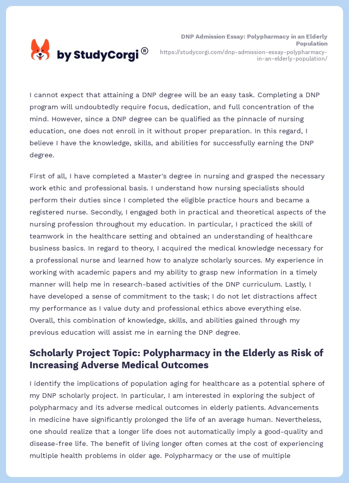 DNP Admission Essay: Polypharmacy in an Elderly Population. Page 2