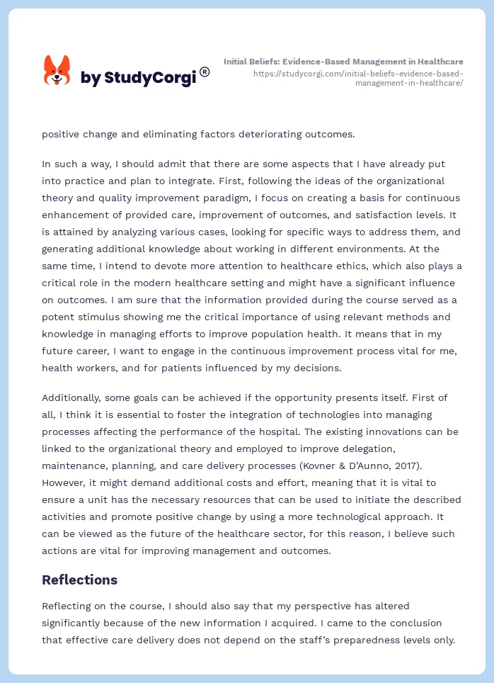 Initial Beliefs: Evidence-Based Management in Healthcare. Page 2