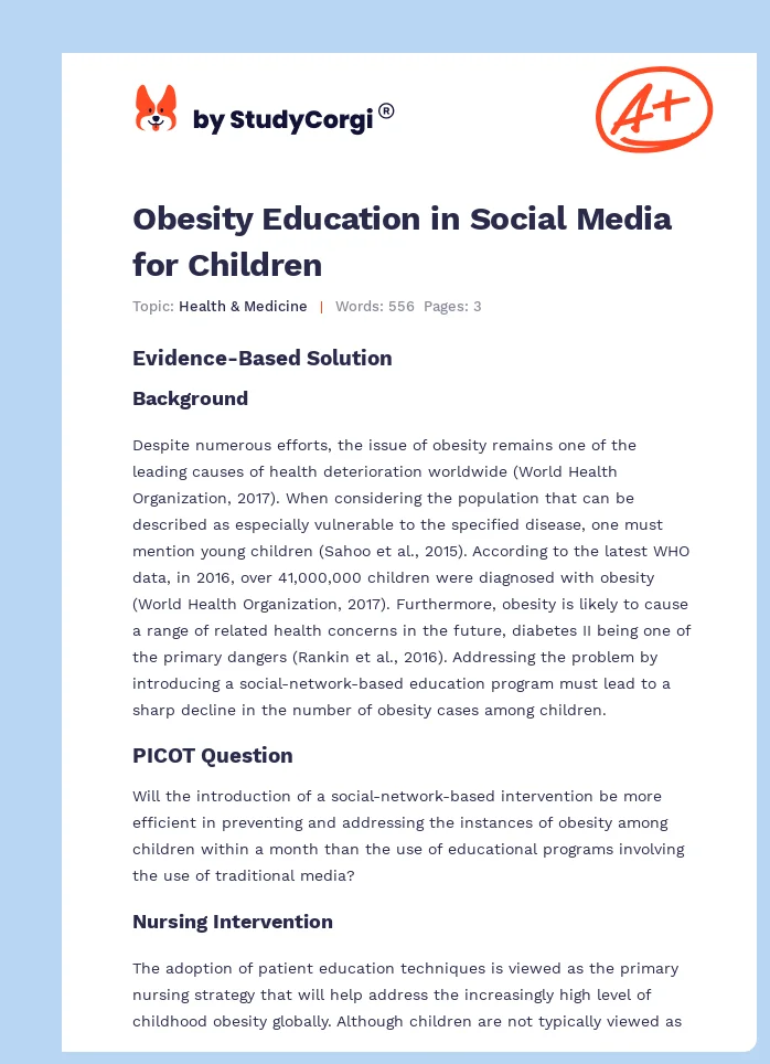 Obesity Education in Social Media for Children. Page 1