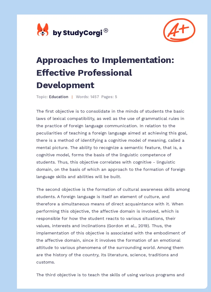 Approaches to Implementation: Effective Professional Development. Page 1