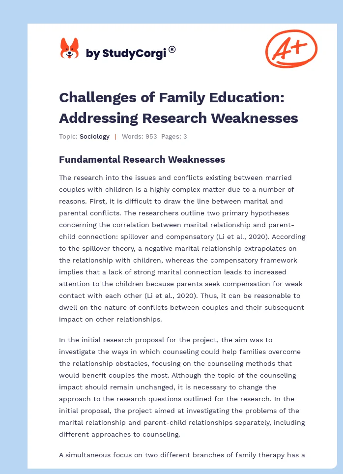 Challenges of Family Education: Addressing Research Weaknesses. Page 1