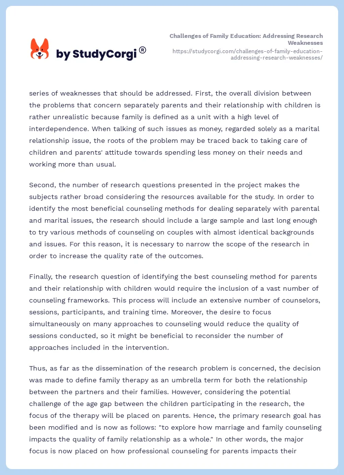 Challenges of Family Education: Addressing Research Weaknesses. Page 2