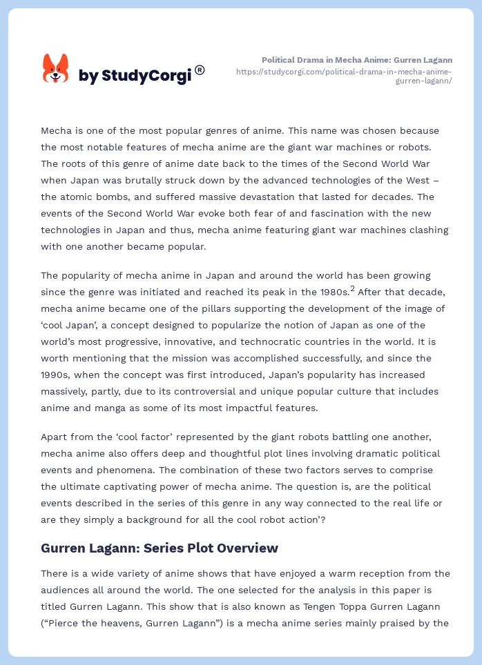 Political Drama in Mecha Anime: Gurren Lagann. Page 2