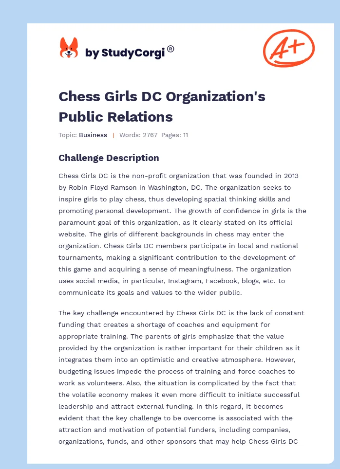 Chess Girls DC Organization's Public Relations. Page 1