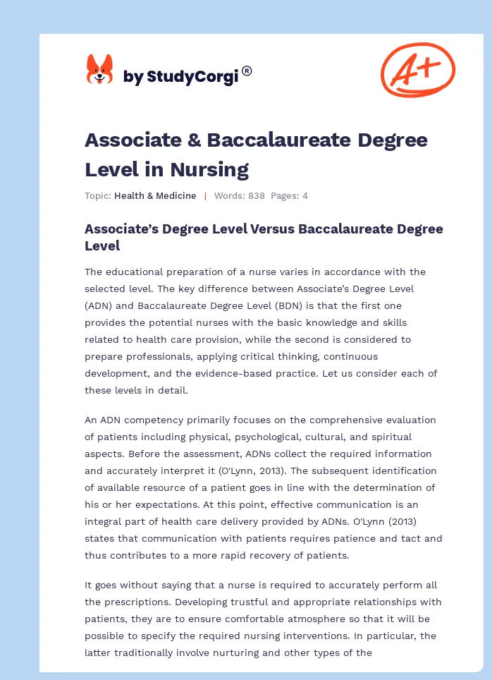 Associate & Baccalaureate Degree Level in Nursing. Page 1