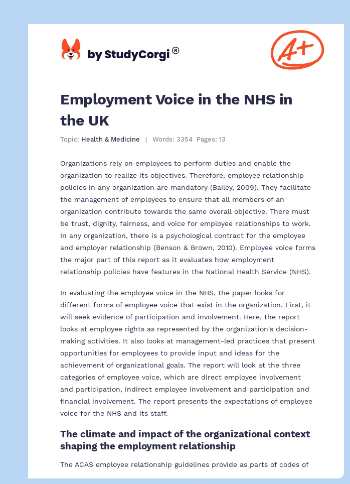 Employment Voice in the NHS in the UK. Page 1