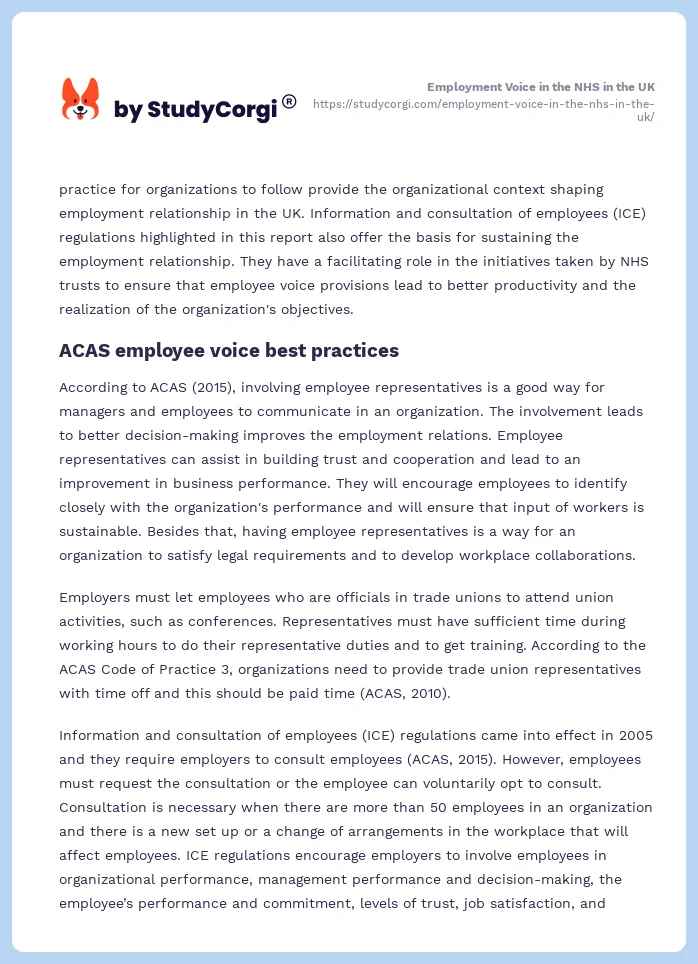 Employment Voice in the NHS in the UK. Page 2