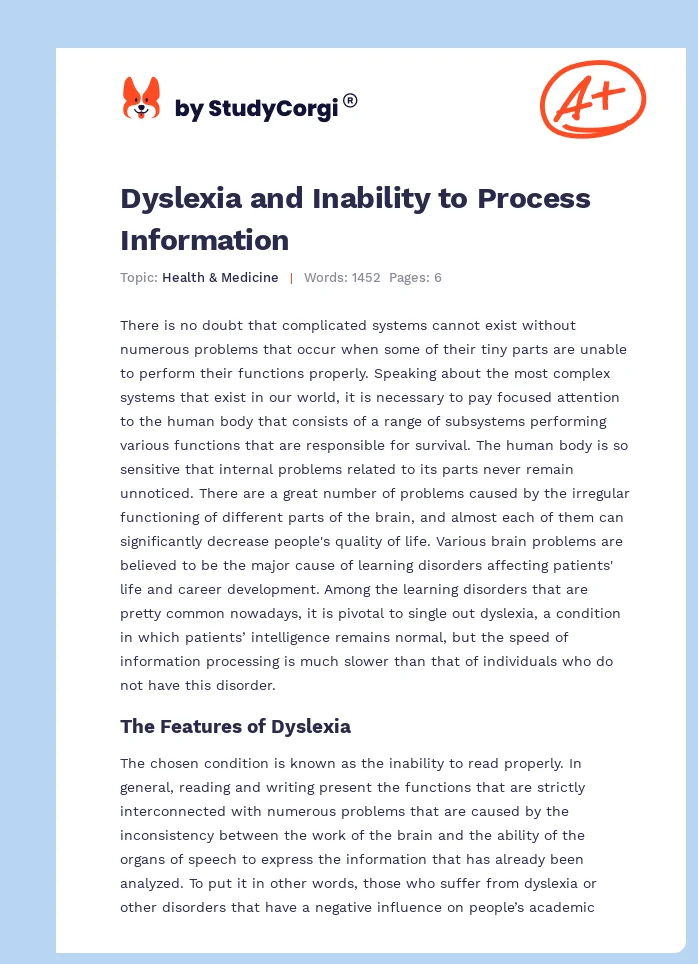 Dyslexia and Inability to Process Information. Page 1