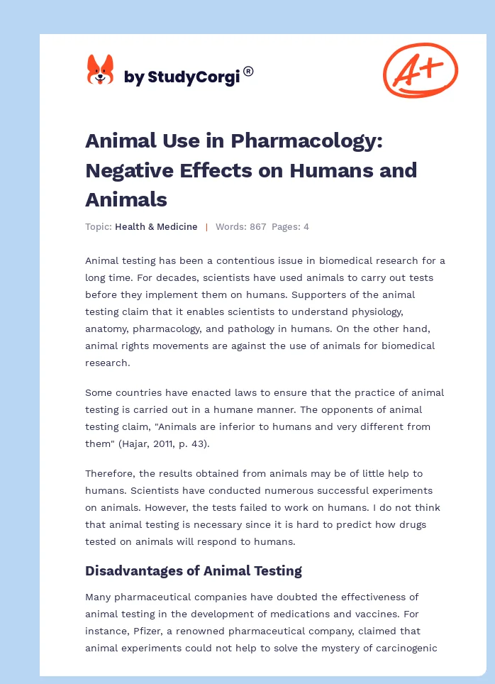 Animal Use in Pharmacology: Negative Effects on Humans and Animals. Page 1