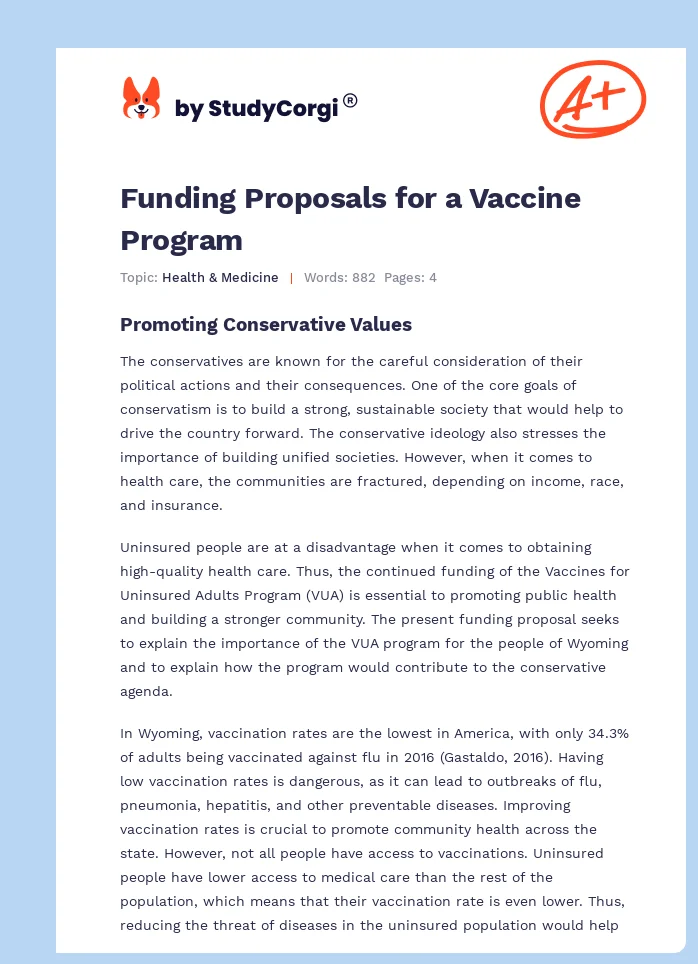 Funding Proposals for a Vaccine Program. Page 1