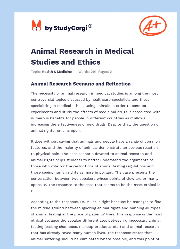 Animal Research in Medical Studies and Ethics. Page 1