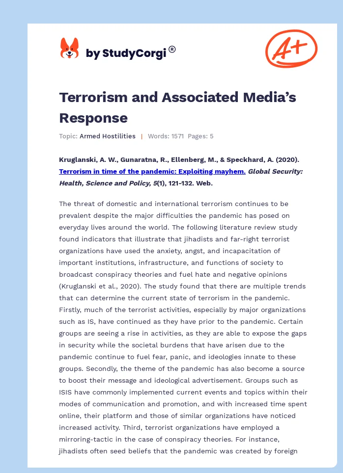 Terrorism and Associated Media’s Response. Page 1
