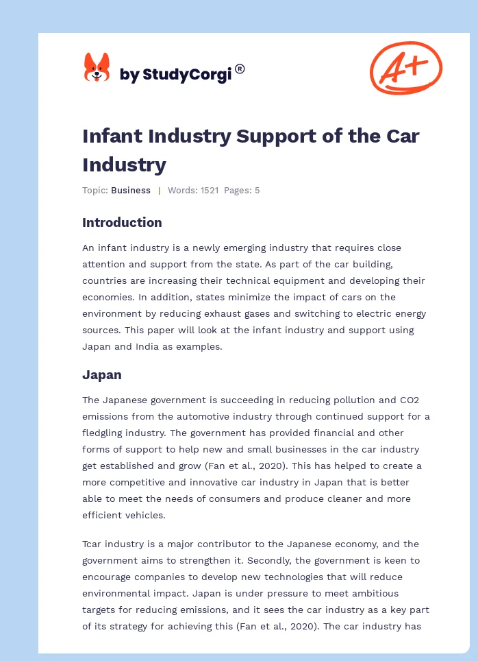 Infant Industry Support of the Car Industry. Page 1