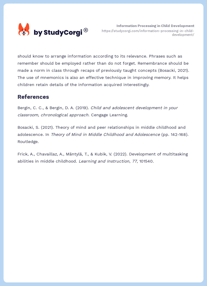 Information Processing in Child Development. Page 2