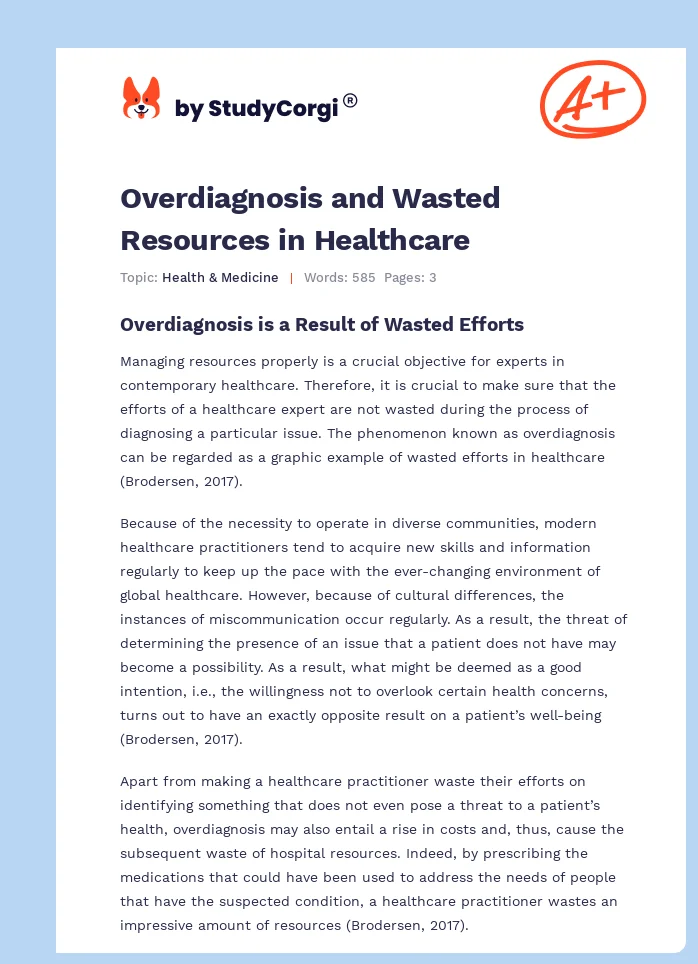 Overdiagnosis and Wasted Resources in Healthcare. Page 1