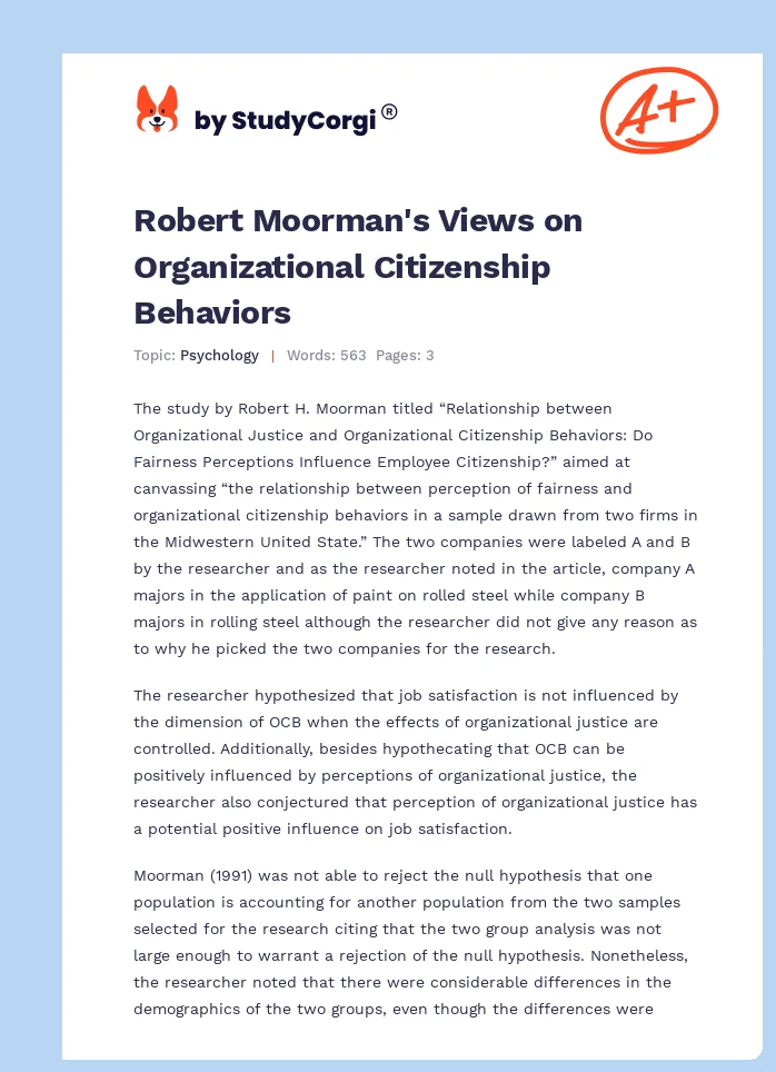 Robert Moorman's Views on Organizational Citizenship Behaviors. Page 1