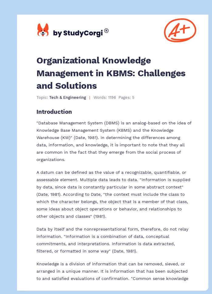 Organizational Knowledge Management in KBMS: Challenges and Solutions. Page 1