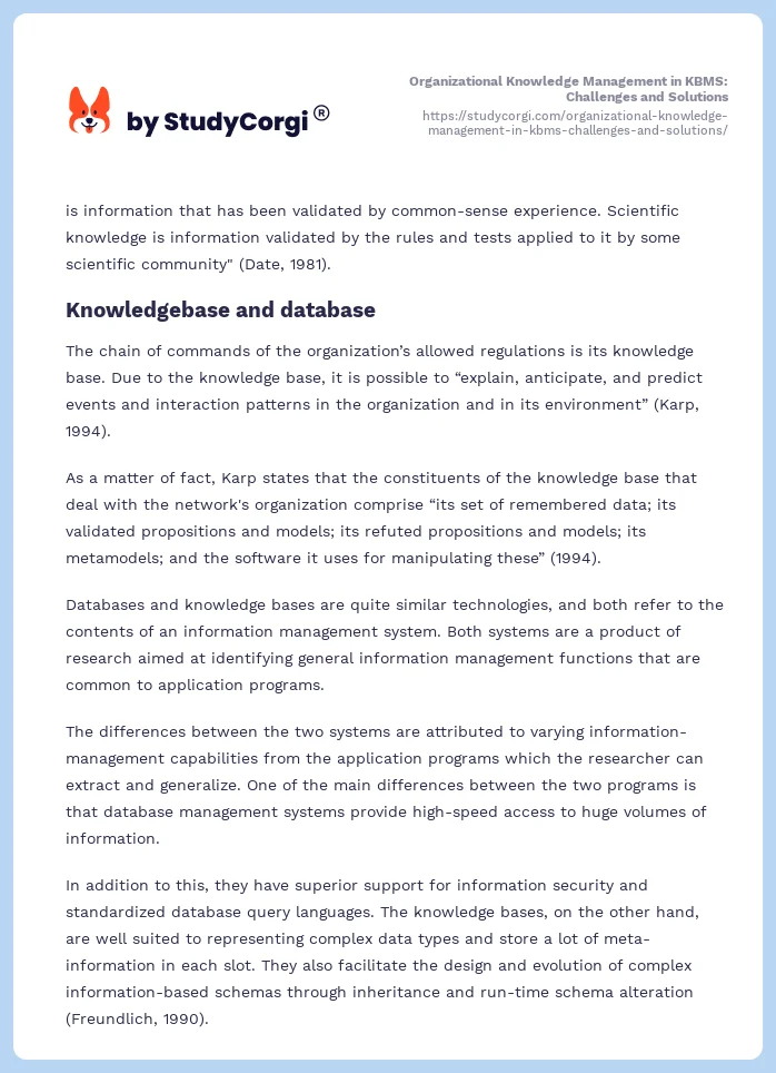 Organizational Knowledge Management in KBMS: Challenges and Solutions. Page 2