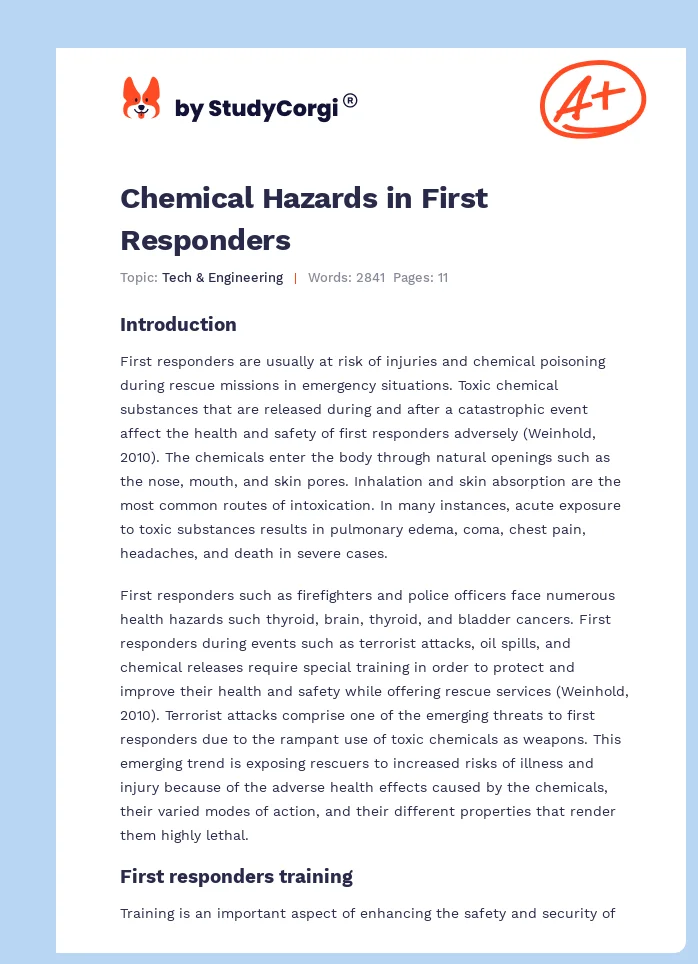 Chemical Hazards in First Responders. Page 1
