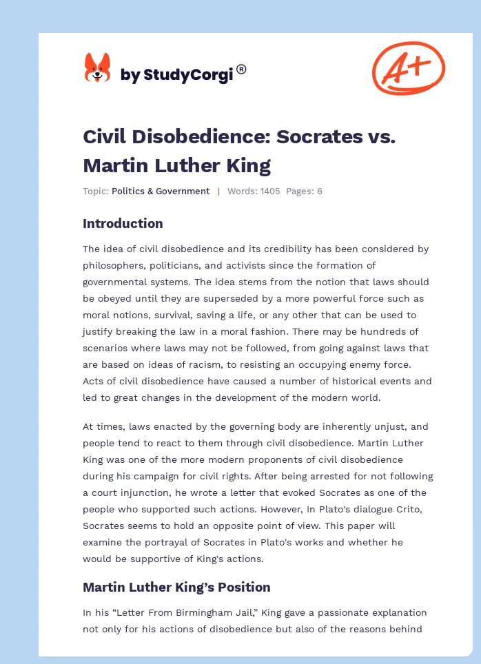 Civil Disobedience: Socrates vs. Martin Luther King. Page 1
