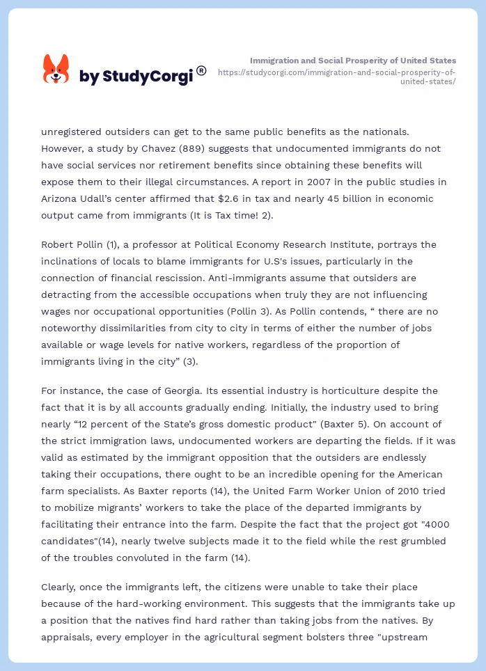 Immigration and Social Prosperity of United States. Page 2