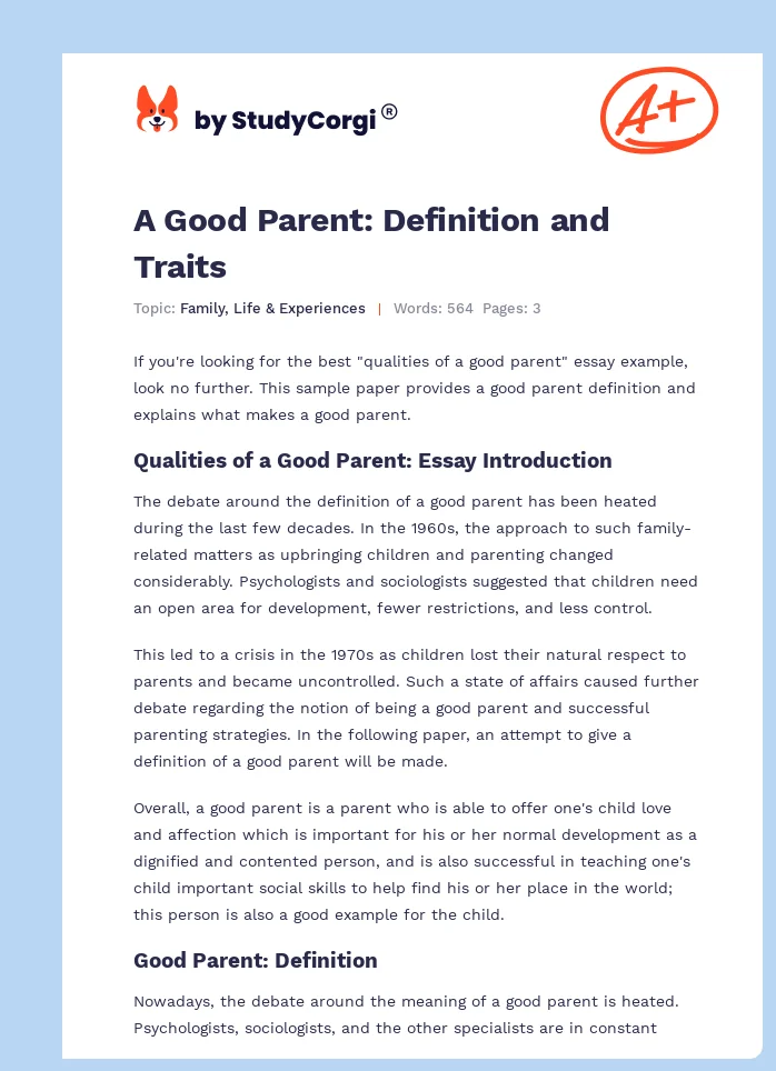 what are the qualities of a good parent essay