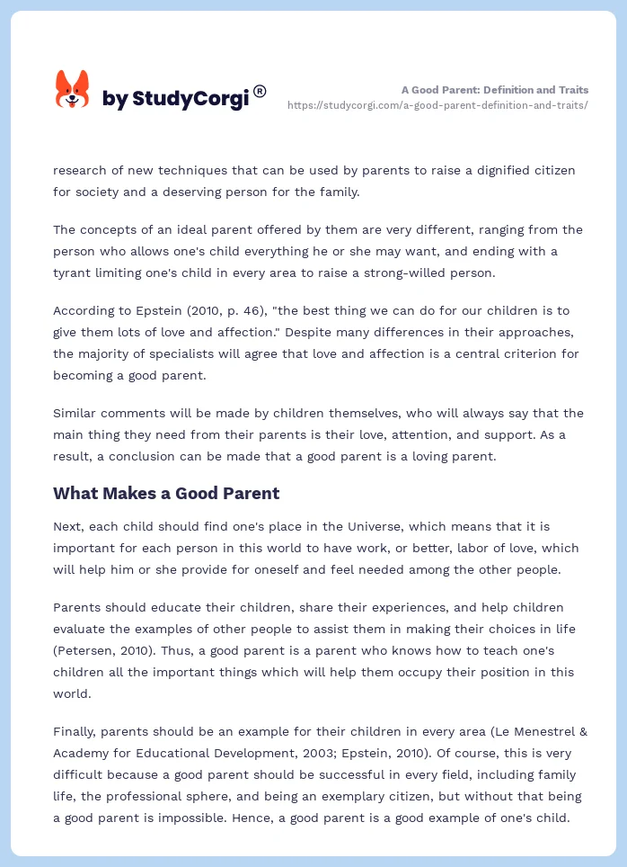 A Good Parent: Definition and Traits. Page 2
