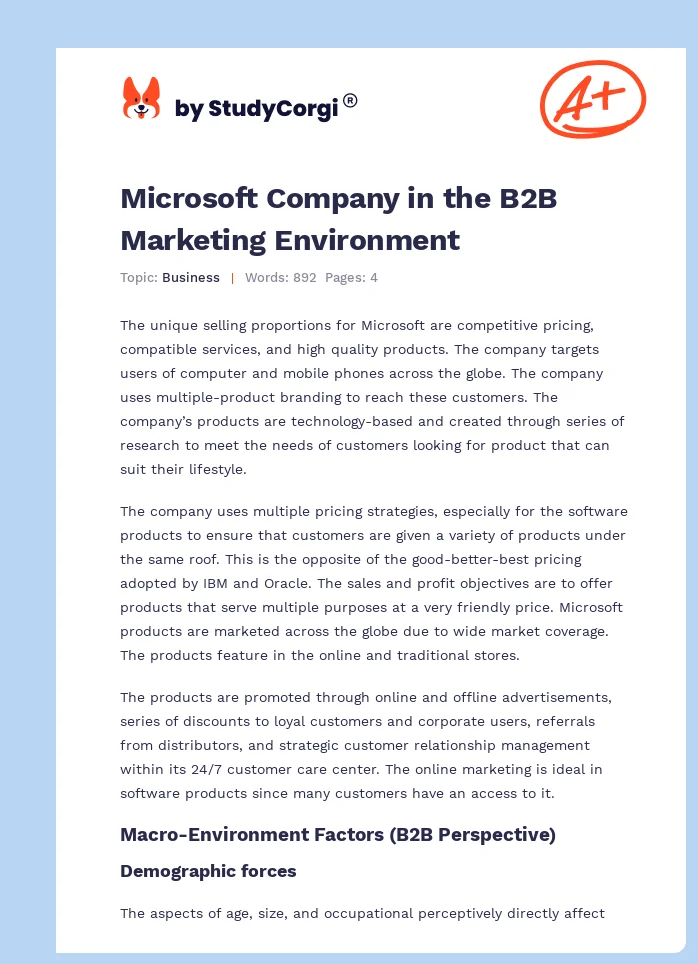 Microsoft Company in the B2B Marketing Environment. Page 1