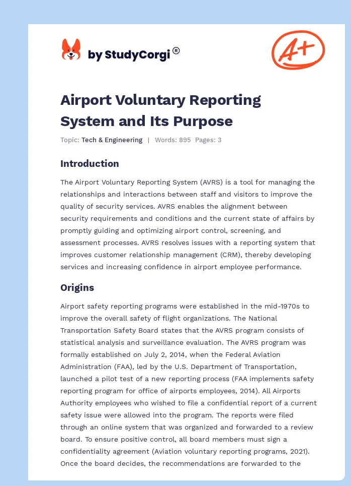 Airport Voluntary Reporting System and Its Purpose. Page 1