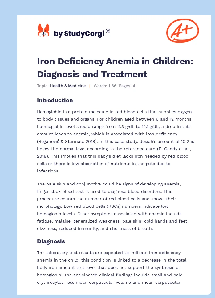 Iron Deficiency Anemia in Children: Diagnosis and Treatment. Page 1