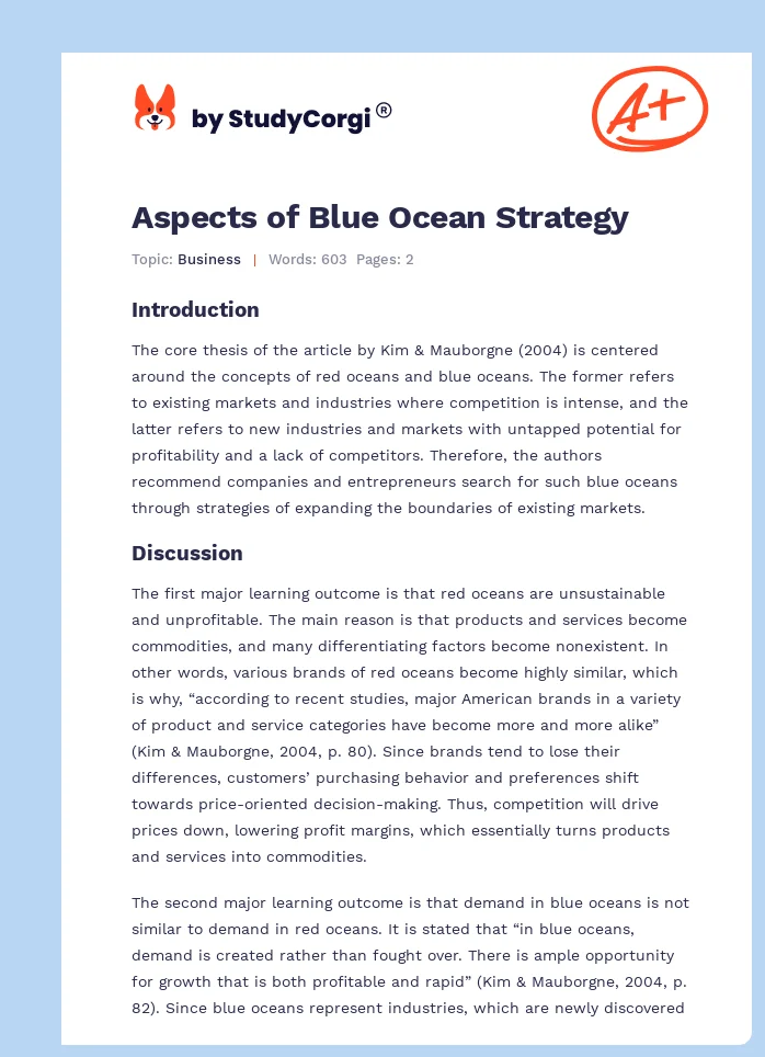 Aspects of Blue Ocean Strategy. Page 1