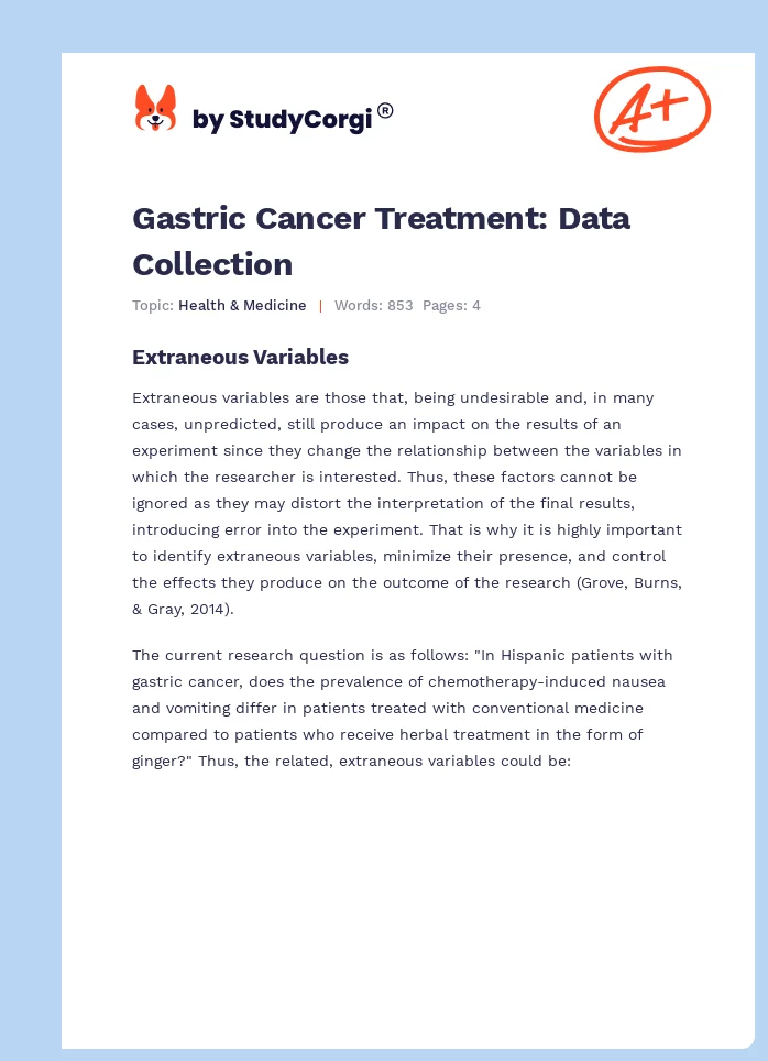 Gastric Cancer Treatment: Data Collection. Page 1