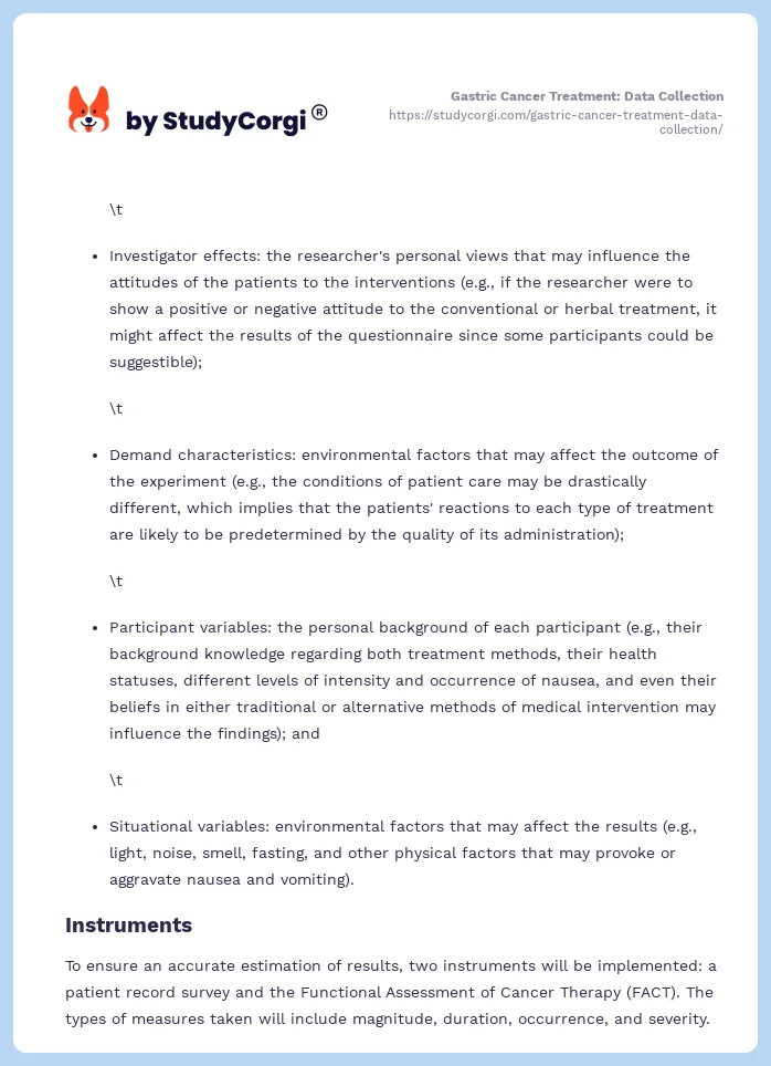 Gastric Cancer Treatment: Data Collection. Page 2