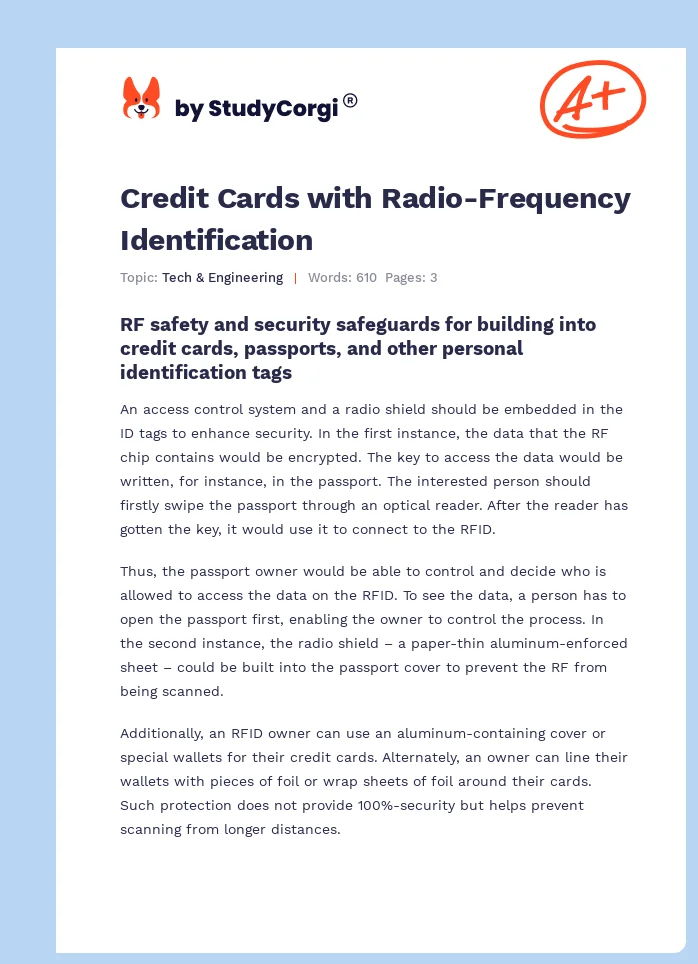 Credit Cards with Radio-Frequency Identification. Page 1