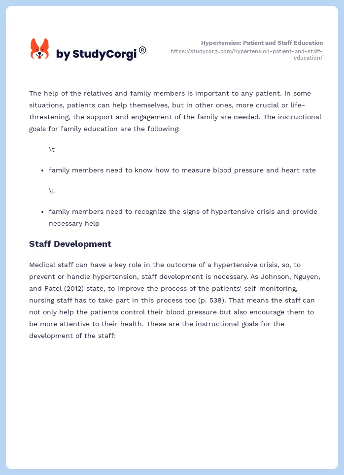 Hypertension: Patient and Staff Education. Page 2