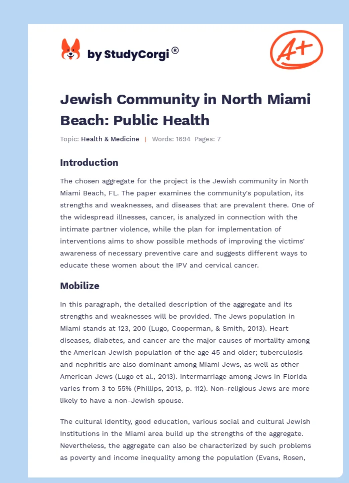 Jewish Community in North Miami Beach: Public Health. Page 1