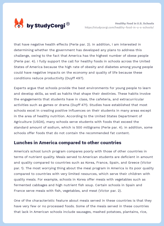 Healthy Food in U.S. Schools. Page 2