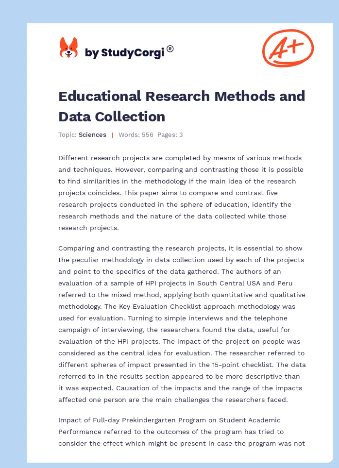 Educational Research Methods and Data Collection. Page 1