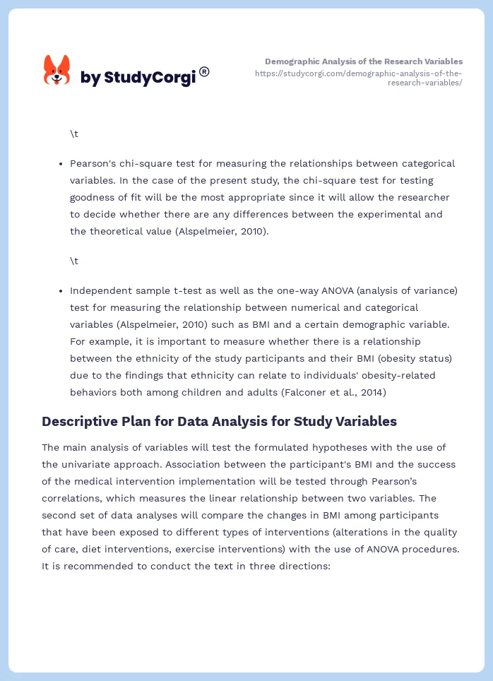 Demographic Analysis of the Research Variables. Page 2
