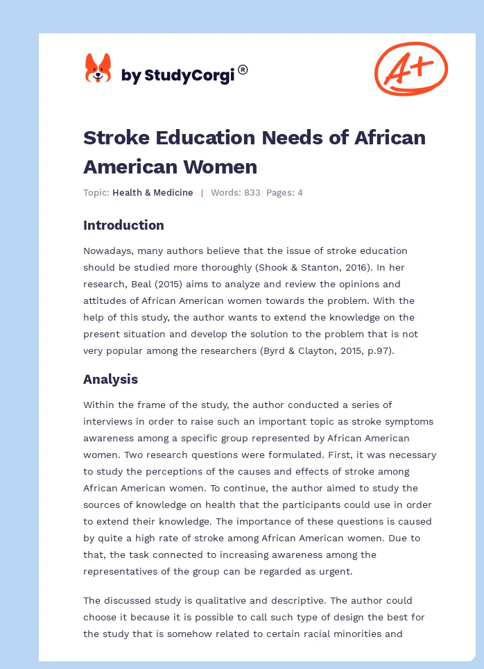Stroke Education Needs of African American Women. Page 1