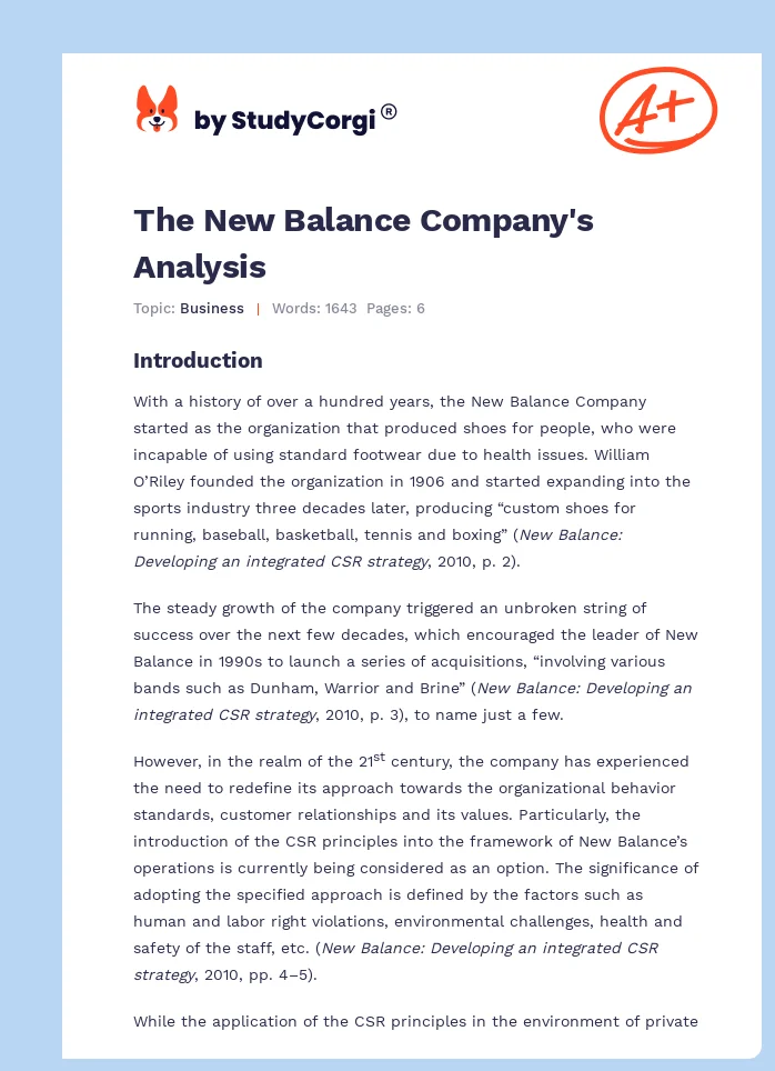 The New Balance Company's Analysis. Page 1