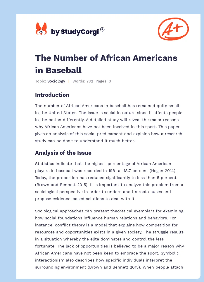 The Number of African Americans in Baseball. Page 1