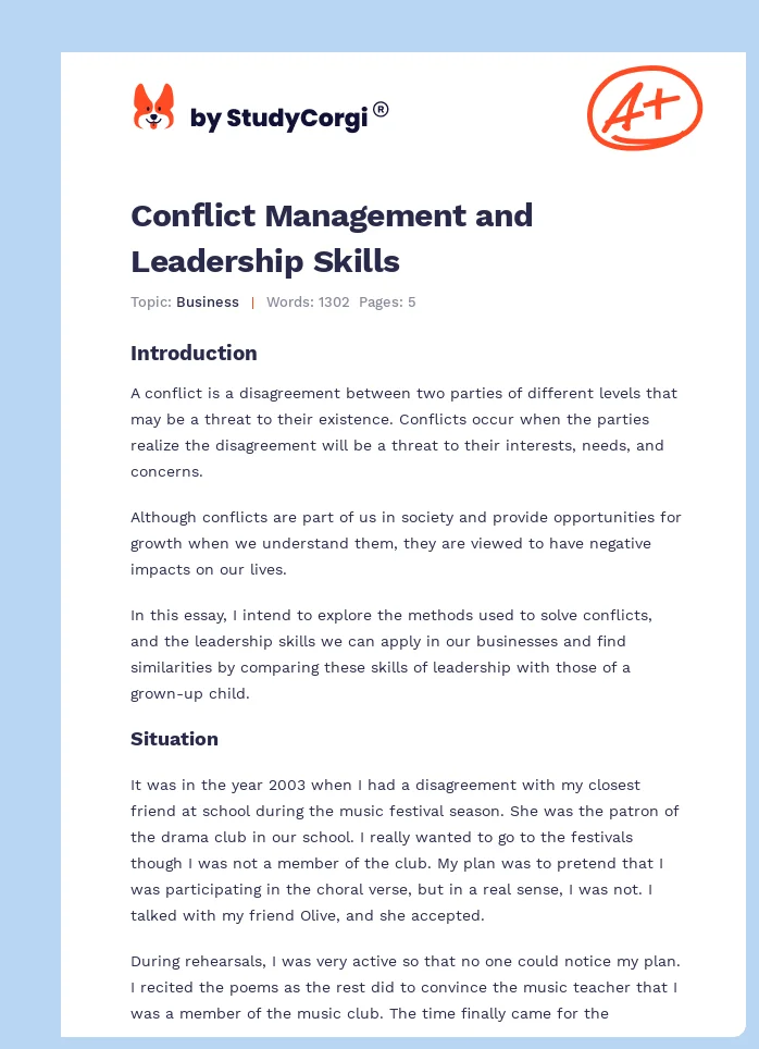 Conflict Management and Leadership Skills. Page 1